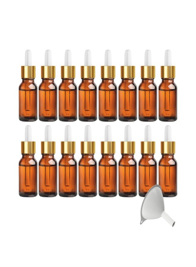 MYOC Amber Glass Dropper Bottles | Refillable Cosmetic Bottles with Gold Dropper Cap for DIY Oils, Serums, and Skincare Solutions - 15ml / 0.50 Fl Oz (Pack of 16) - Image 1