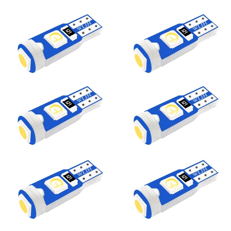 WLJH 6 Pack T5 LED Bulb Yellow 74 73 17 2721 Canbus Error Free 3SMD 3030 LED Gauge Cluster Dashboard Indicator Light BulbsPlug and Play