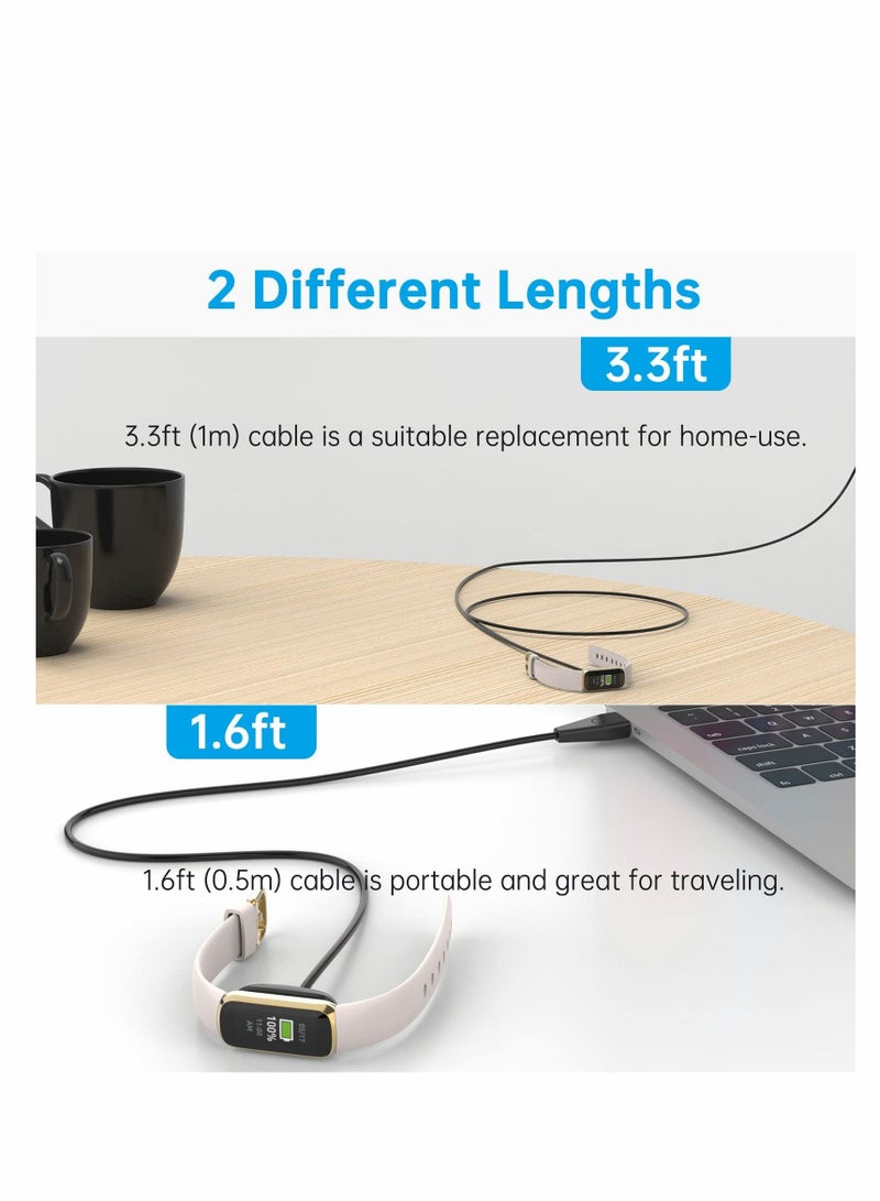 Y&D Charger Cable for Fitbit Charge 5 / Luxe, 2 Pack Upgraded Strong Magnetic Charging with Reset Button Replacement Luxe & 5, Black Cord Accessory(39.4"/19.7") - Image 2
