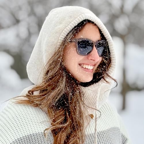 ACUSHLA 100% Merino Wool Balaclava for Women & Men Winter Warm Knit Hooded Scarf Hoodie Hat and Scarf Set in One, Beige - Image 3