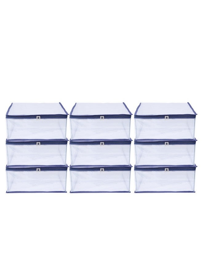 MBW Clothes Organiser for Wardrobe, Saree Covers with zip, Saree Organizer for Wardrobe, Clothes Storage Bag, Saree Bags Storage, Saree Covers for Storage, Transparent (Dark Blue - Pack of 9) - Image 1