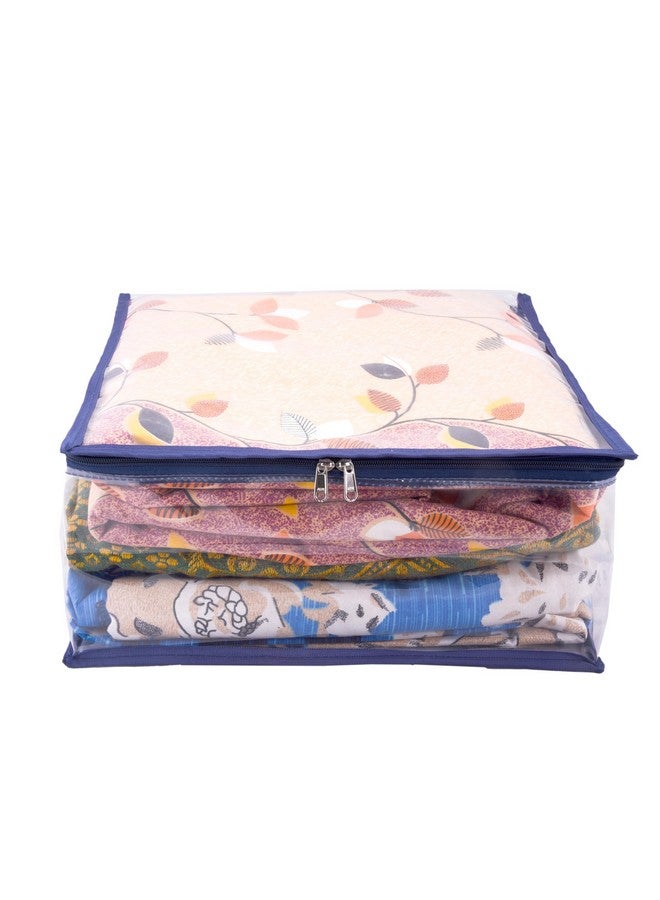 MBW Clothes Organiser for Wardrobe, Saree Covers with zip, Saree Organizer for Wardrobe, Clothes Storage Bag, Saree Bags Storage, Saree Covers for Storage, Transparent (Dark Blue - Pack of 9) - Image 2
