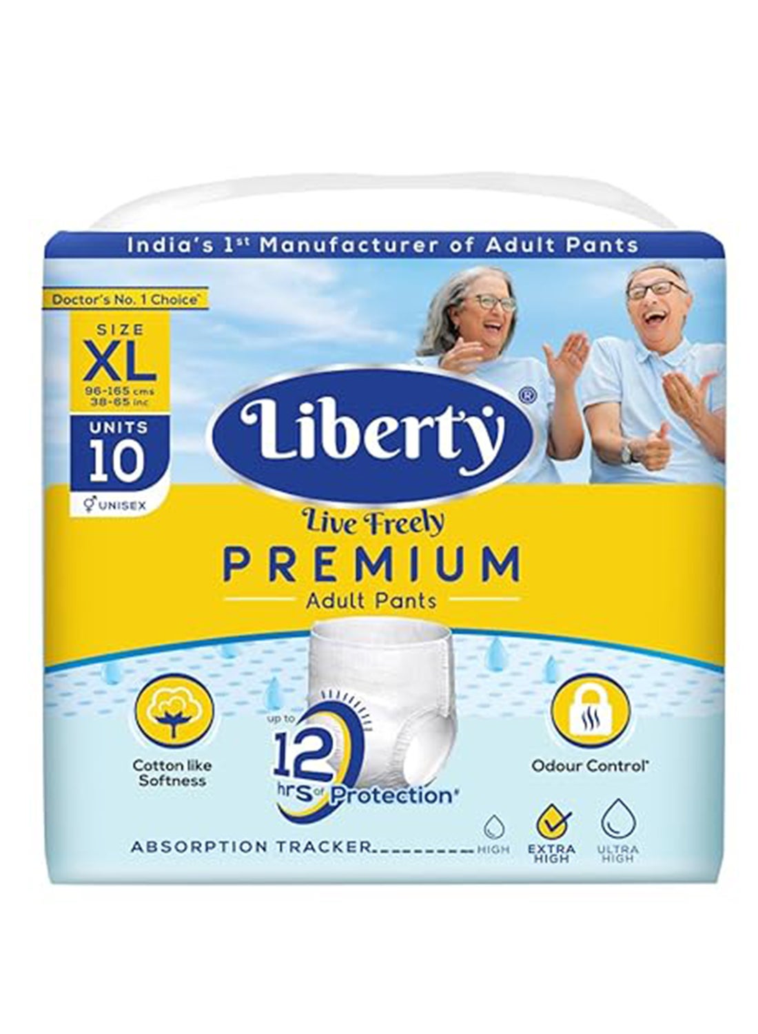 Liberty Premium Adult Diaper Pants Extra Large Xl 10 Count Waist Size 96-165Cm 38-65 Inches Unisex Leak Proof Pack Of 1