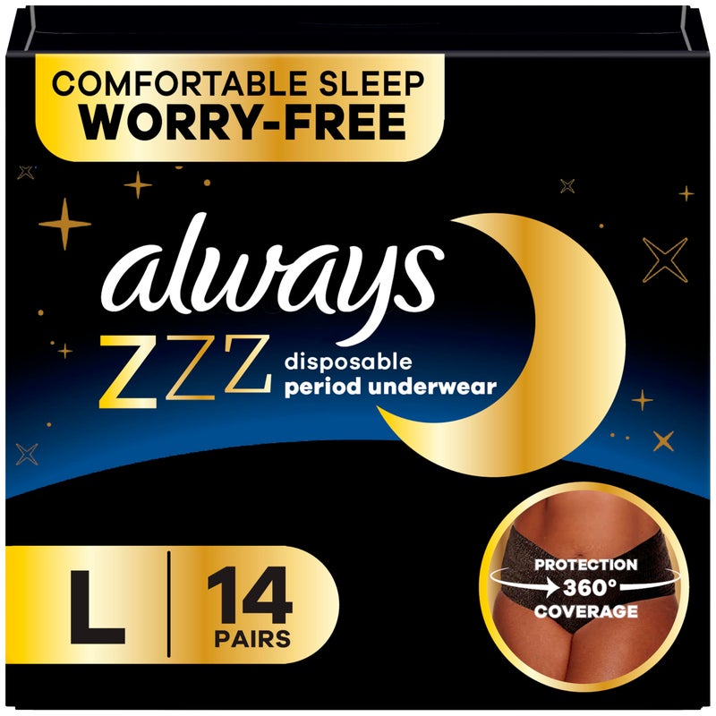 Always ZZZ Overnight Disposable Period Underwear for Women, Large, 360Â° Coverage for Worry-Free Nights, 14 Count (2 Packs of 7) - Image 1