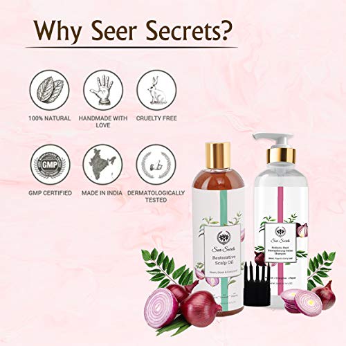 Seer Secrets Natural Onion Hair Pack of Restorative Scalp Curry Leaf, Neem & Onion Hair Oil 200 ML & Probiotic Root Strengthening Yogurt, Curry Leaf & Onion Shampoo 200ml- Combo Pack - Image 4