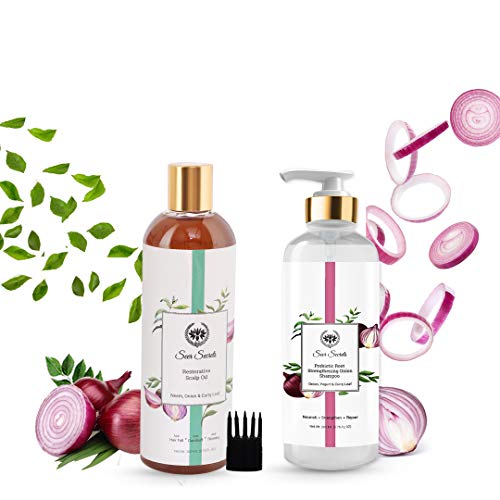 Seer Secrets Natural Onion Hair Pack of Restorative Scalp Curry Leaf, Neem & Onion Hair Oil 200 ML & Probiotic Root Strengthening Yogurt, Curry Leaf & Onion Shampoo 200ml- Combo Pack - Image 1