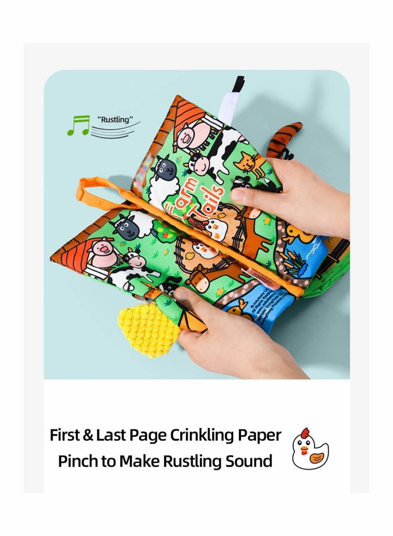 NIBEMINENT Baby Cloth Books, Touch & Feel Crinkle Soft for Infants Babies, Toddler Early Educational Interactive Stroller Toys, Girl Boy Gift(Jungle Tails) - Image 4