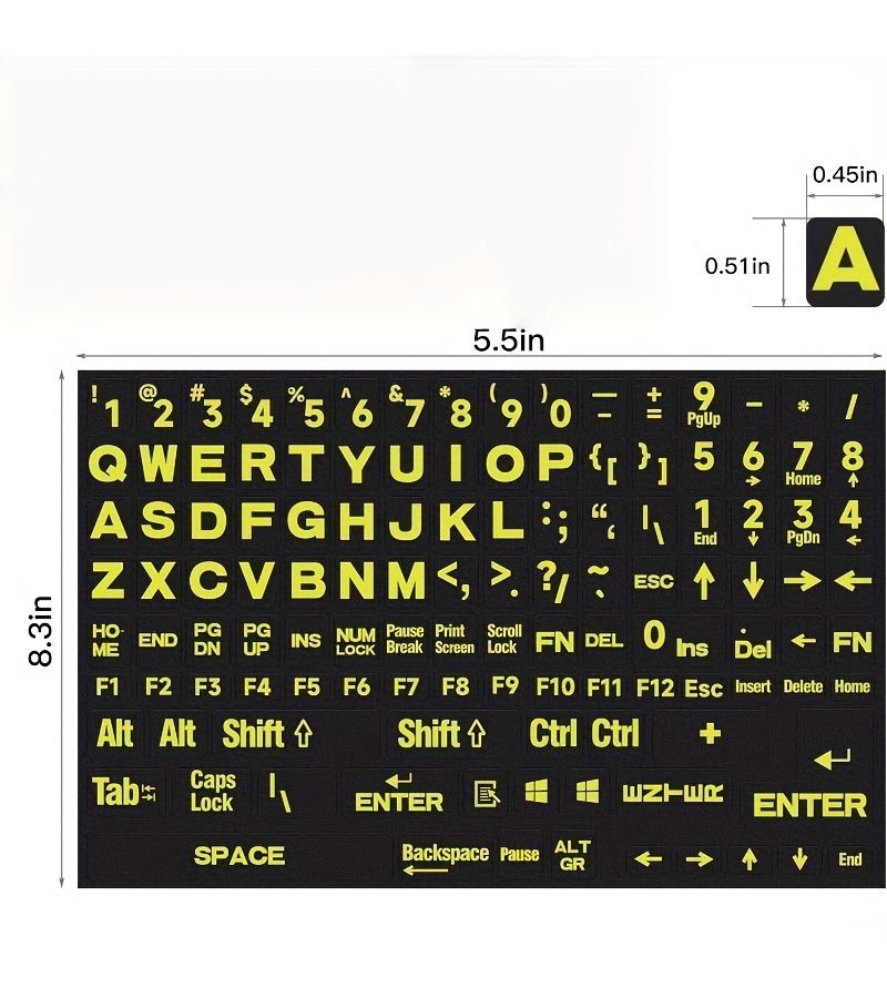 Yellow Large Symbol Keyboard Sticker for Visually Impaired US English - Image 2