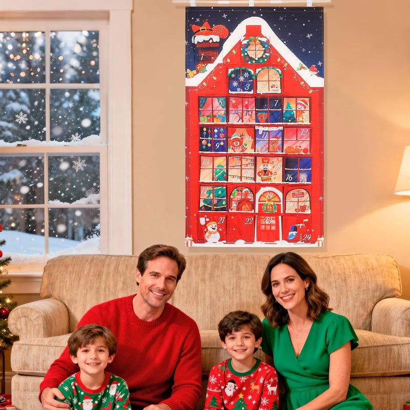 HOWAF Red House Fabric Christmas Advent Calendar with Pockets (Countdown to Christmas), 24 Days Mystery Christmas Countdown Calendar for Xmas Holiday Home Wall Decoration - Image 5
