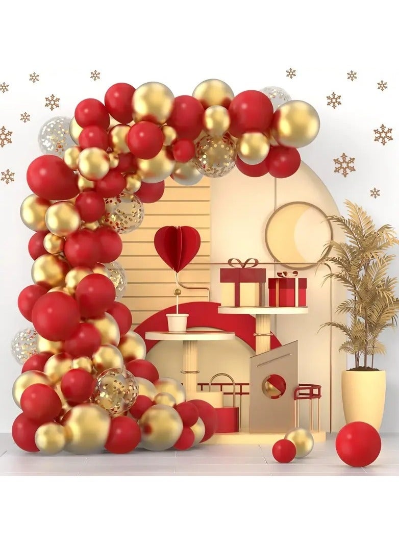120pcs Pomegranate Red Metallic Golden Sequin Balloon Party Set, Scene Decor, Room Decor, Birthday Party Supplies, Theme Party Decoration - Image 1