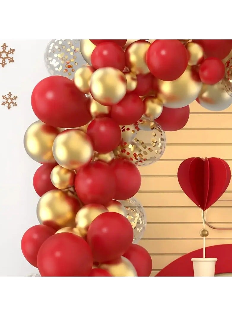 120pcs Pomegranate Red Metallic Golden Sequin Balloon Party Set, Scene Decor, Room Decor, Birthday Party Supplies, Theme Party Decoration - Image 3