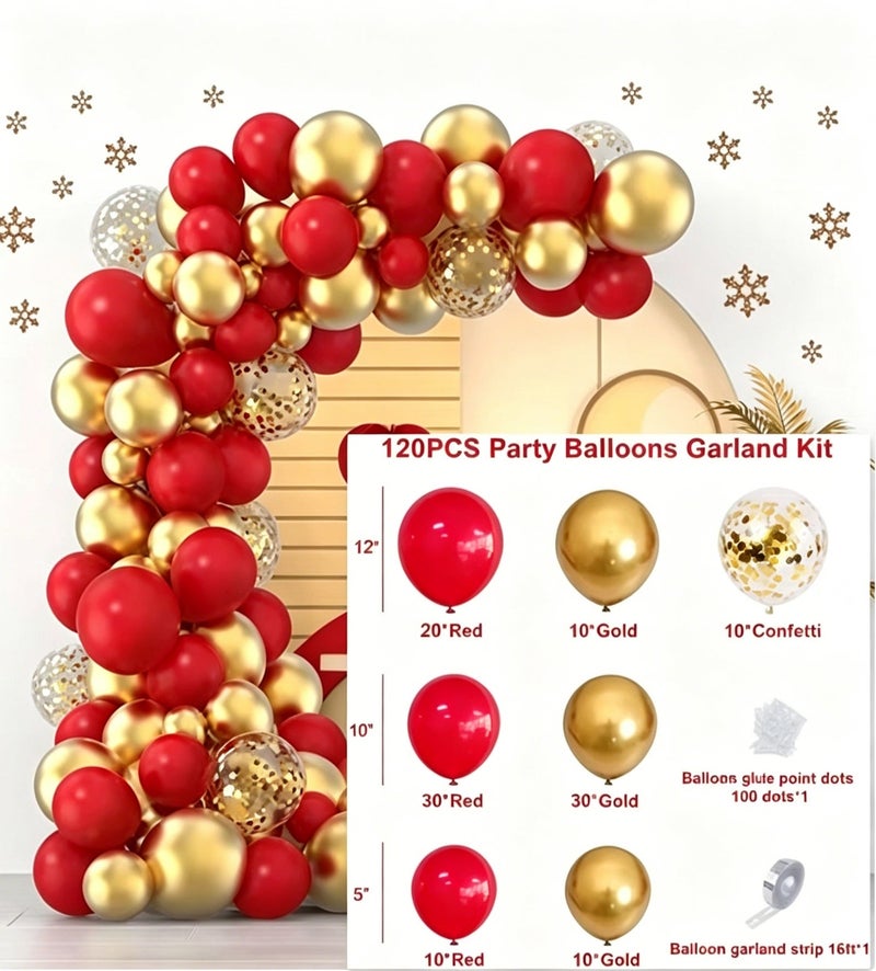 120pcs Pomegranate Red Metallic Golden Sequin Balloon Party Set, Scene Decor, Room Decor, Birthday Party Supplies, Theme Party Decoration - Image 4