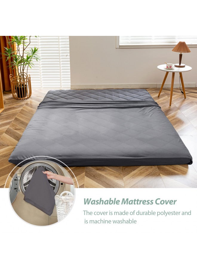 MAXYOYO MAXYOYO Japanese Floor Futon Mattress Full Size, Floor Couch for Adults Roll Up Folding Floor Bed Portable Mattress Foam Mattress Queen, Diamond Patterned Japanese Futon Bed, Dark Grey  - Image 4