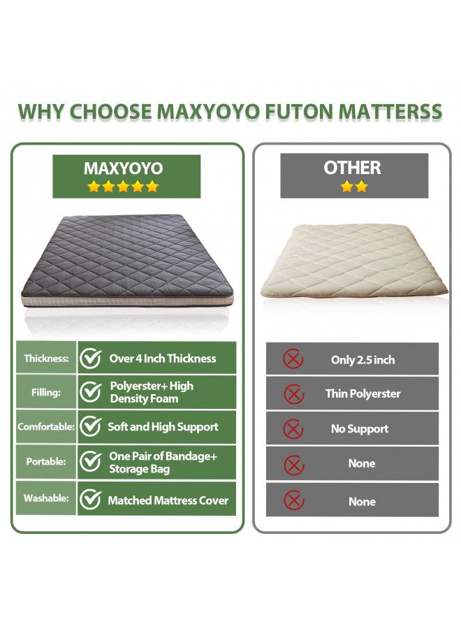 MAXYOYO MAXYOYO Japanese Floor Futon Mattress Full Size, Floor Couch for Adults Roll Up Folding Floor Bed Portable Mattress Foam Mattress Queen, Diamond Patterned Japanese Futon Bed, Dark Grey  - Image 2