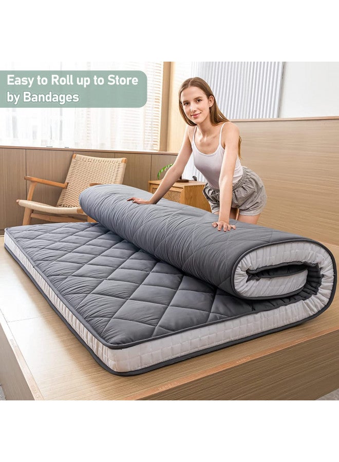 MAXYOYO MAXYOYO Japanese Floor Futon Mattress Full Size, Floor Couch for Adults Roll Up Folding Floor Bed Portable Mattress Foam Mattress Queen, Diamond Patterned Japanese Futon Bed, Dark Grey  - Image 5