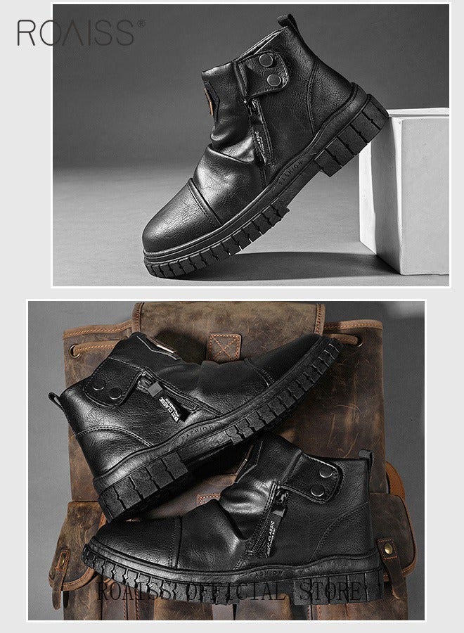 roaiss Men High Top Martin Boots Workwear Style Sneakers Chelsea Boots Waterproof Non Slip Wear Resistant Motorcycle Shoes - Image 5