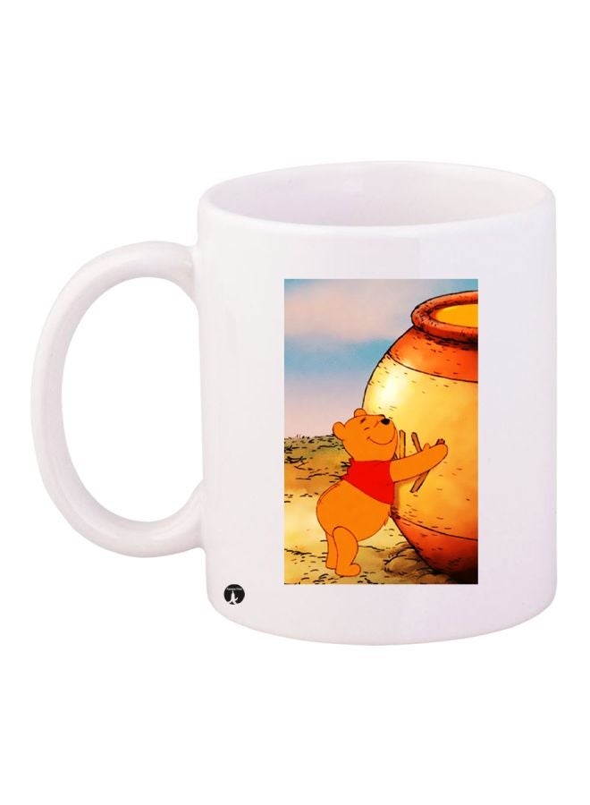 Winnie The Pooh Printed Coffee Mug White/Brown/Red 11ounce