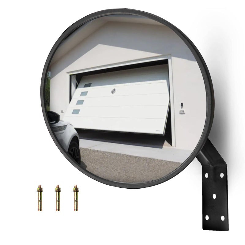 CNQLIS مرآة مقعرة خارجية 8 بوصة مع حامل تثبيت قابل للتعديل - مرآة نقاط عمياء لحركة المرور لممرات السيارات والمرائب والحدائق بزاوية رؤية واسعة