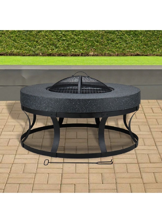 LIVING ACCENTS - MGO Shatter-Resistant Round Firepit Table with Mesh Cover Black 81 x 81 x 46 cm WSFP-4618 - Image 1