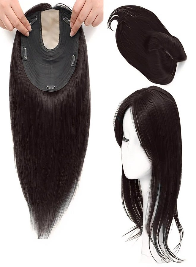 بلوشيا وصلة شعر بلوشيا غير لامعة بخمسة مشابك، شعر صناعي مستقيم مع فرق في المنتصف/وصلات شعر للنساء/الفتيات (لون بني، 22 بوصة) - Image 2