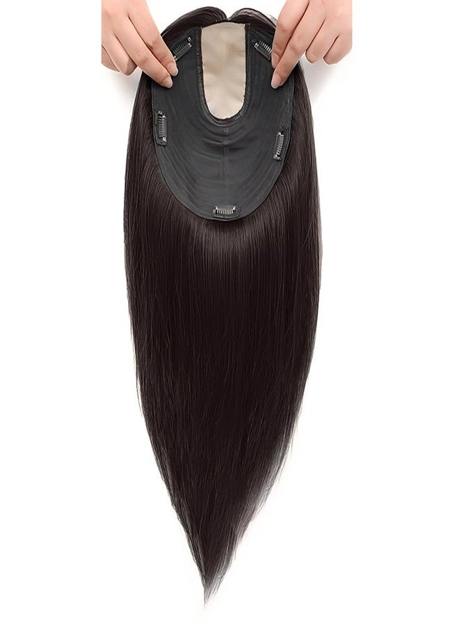 بلوشيا وصلة شعر بلوشيا غير لامعة بخمسة مشابك، شعر صناعي مستقيم مع فرق في المنتصف/وصلات شعر للنساء/الفتيات (لون بني، 22 بوصة) - Image 3