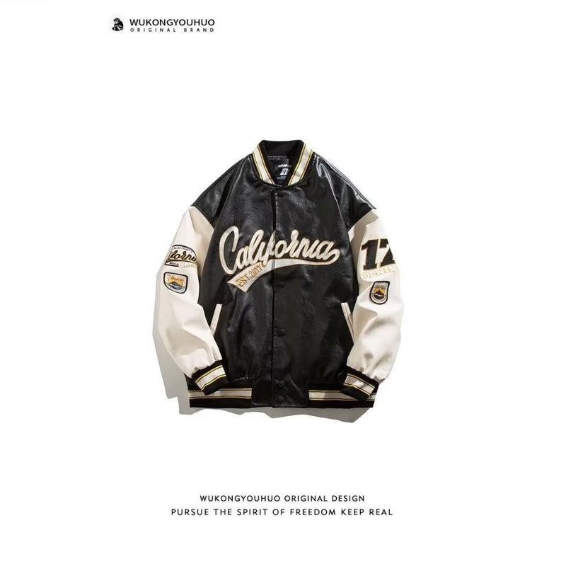 Leather Aviator Jacket Men'S Trendy Brand Ins Sports Baseball Suit Leather Jacket Korean Fashionable High Street - Image 1
