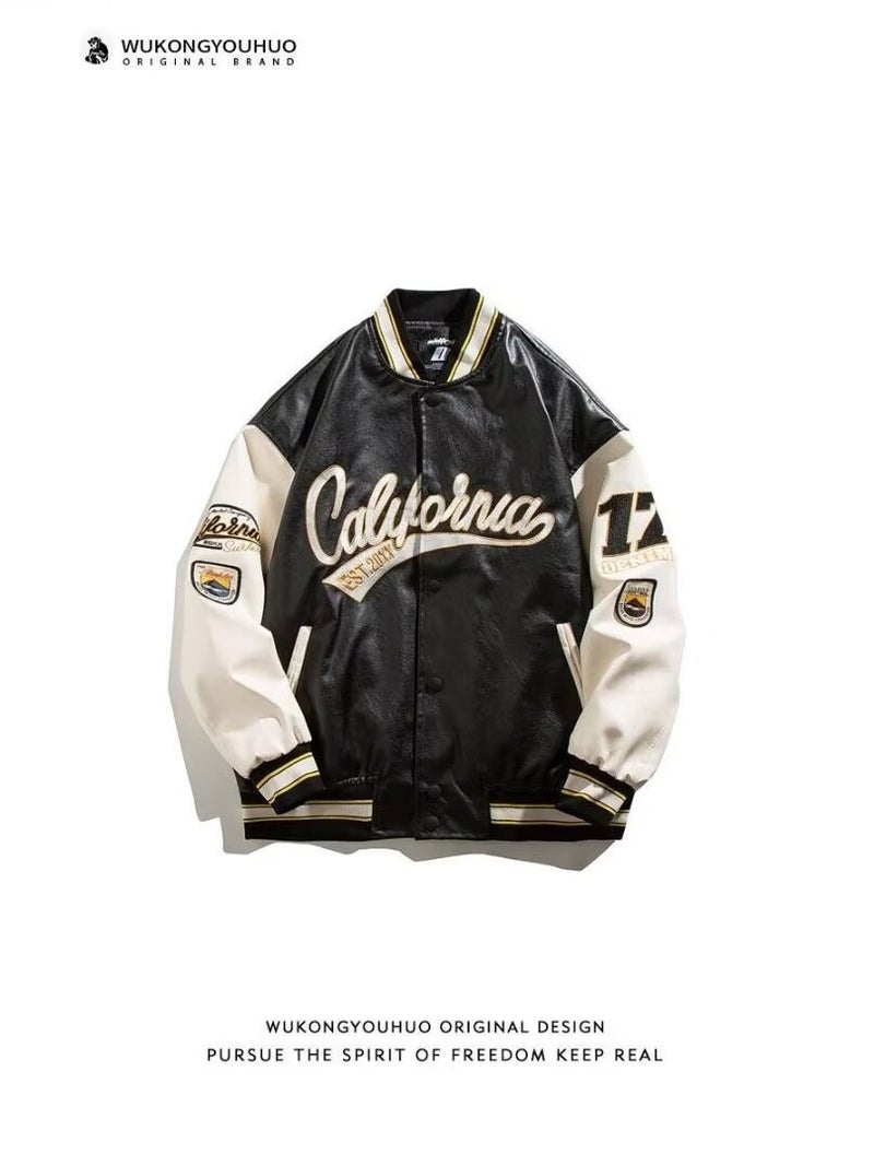 Leather Aviator Jacket Men'S Trendy Brand Ins Sports Baseball Suit Leather Jacket Korean Fashionable High Street - Image 2