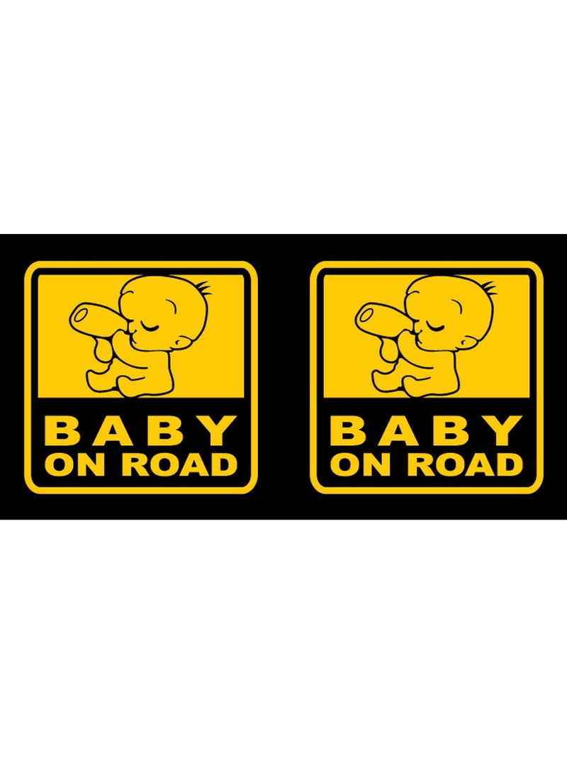 Rubik Baby on Board Car Sign Stickers for Car, Reflective Self Adhesive, 2pcs Safety Warning Cute Design for Car Bumper Rear Window Universal 12x12cm  - Image 1