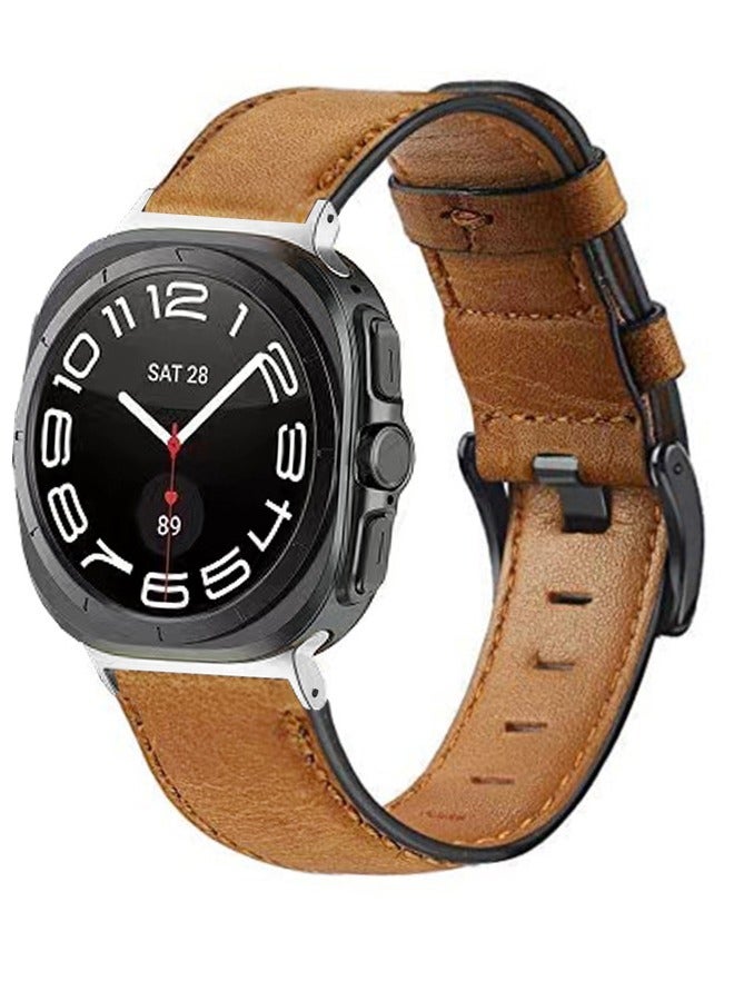 Square Buckle Vintage Cracked Leather Strap Leather Strap For Samsung Galaxy Watch7 Ultra (47mm) - Classic And Elegant Design  - Image 2