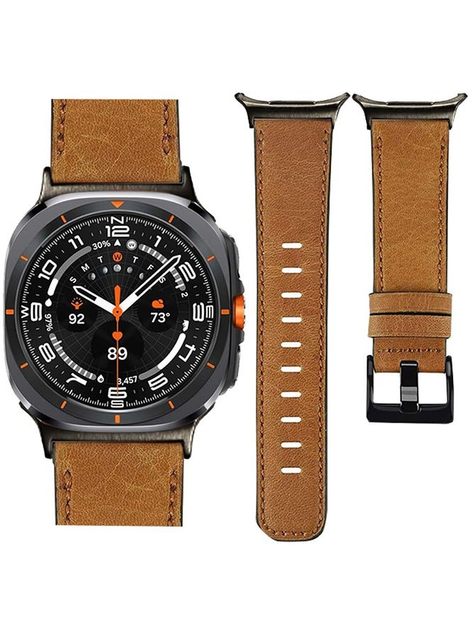 Square Buckle Vintage Cracked Leather Strap Leather Strap For Samsung Galaxy Watch7 Ultra (47mm) - Classic And Elegant Design  - Image 1