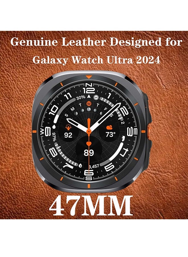 Square Buckle Vintage Cracked Leather Strap Leather Strap For Samsung Galaxy Watch7 Ultra (47mm) - Classic And Elegant Design  - Image 3
