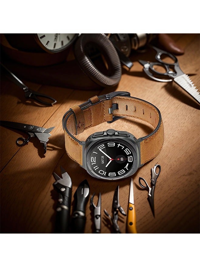 Square Buckle Vintage Cracked Leather Strap Leather Strap For Samsung Galaxy Watch7 Ultra (47mm) - Classic And Elegant Design  - Image 4