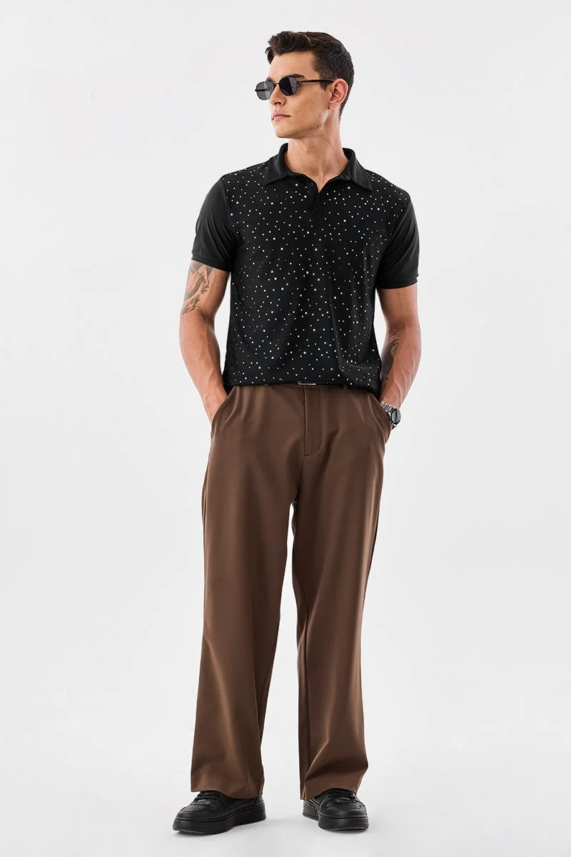 SNITCH Black Polka Dots Half Sleeve Regular Fit T-Shirt