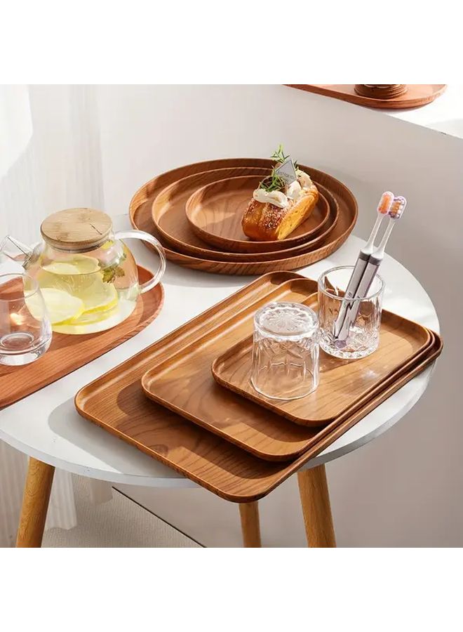 Medium Circle Wood Grain Reusable Plastic Serving Trays for Snacks Appetizers Desserts - Image 1