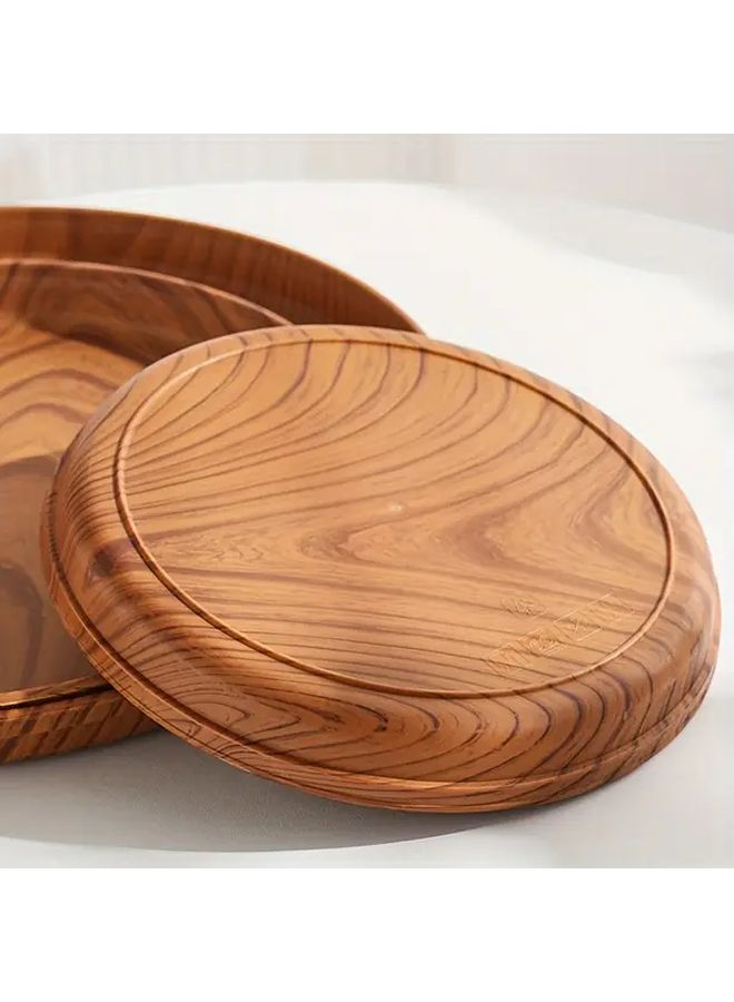 Medium Circle Wood Grain Reusable Plastic Serving Trays for Snacks Appetizers Desserts - Image 5
