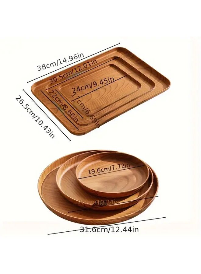 Medium Circle Wood Grain Reusable Plastic Serving Trays for Snacks Appetizers Desserts - Image 2