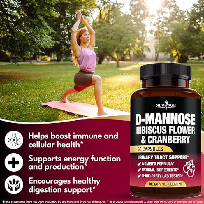 NEW AGE D-Mannose with Cranberry & Hibiscus - High Strength for Urinary Tract Health - Supplement for Women - Bladder, Liver & Microflora Support - Made in USA - Vegan, 60 Capsules - Image 4