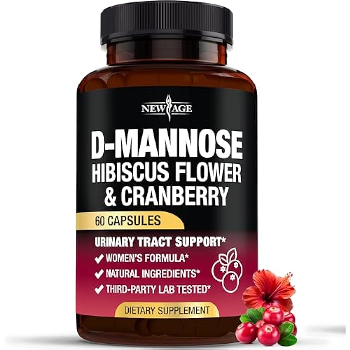 NEW AGE D-Mannose with Cranberry & Hibiscus - High Strength for Urinary Tract Health - Supplement for Women - Bladder, Liver & Microflora Support - Made in USA - Vegan, 60 Capsules - Image 1