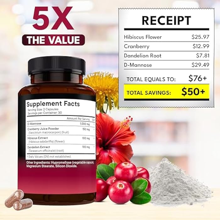 NEW AGE D-Mannose with Cranberry & Hibiscus - High Strength for Urinary Tract Health - Supplement for Women - Bladder, Liver & Microflora Support - Made in USA - Vegan, 60 Capsules - Image 5