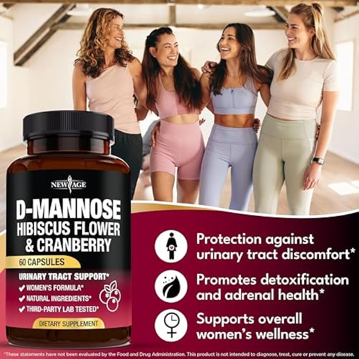 NEW AGE D-Mannose with Cranberry & Hibiscus - High Strength for Urinary Tract Health - Supplement for Women - Bladder, Liver & Microflora Support - Made in USA - Vegan, 60 Capsules - Image 3