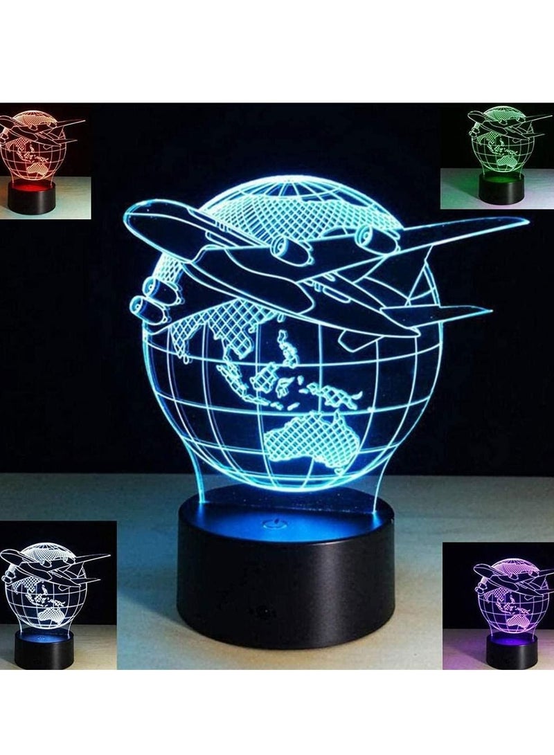 althiqahkey ضوء ليلي ثلاثي الأبعاد LED على شكل طائرة كروية الأرض 16 لون يتغير مع جهاز تحكم عن بعد مصباح طاولة لعبة هدايا عيد ميلاد عيد الميلاد للأطفال - Image 5