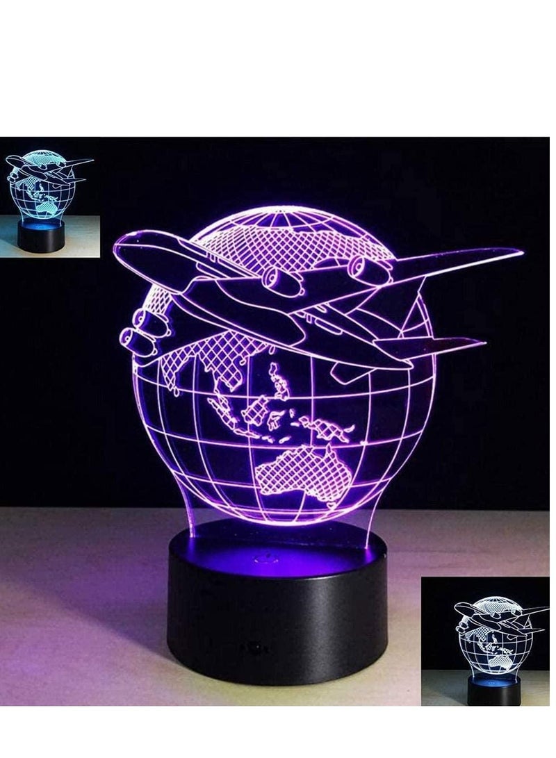 althiqahkey ضوء ليلي ثلاثي الأبعاد LED على شكل طائرة كروية الأرض 16 لون يتغير مع جهاز تحكم عن بعد مصباح طاولة لعبة هدايا عيد ميلاد عيد الميلاد للأطفال - Image 4