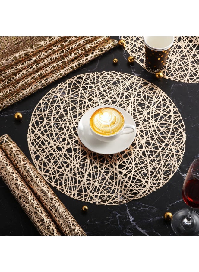 olayks 12 Pcs Gold Round Hollow PVC Vinyl Placemats, Waterproof Washable Wipeable Heat Resistant, Cup Bowl Mats, for Kitchen Dining Table Linens Wedding Holiday Party Decoration (38cm) - Image 3