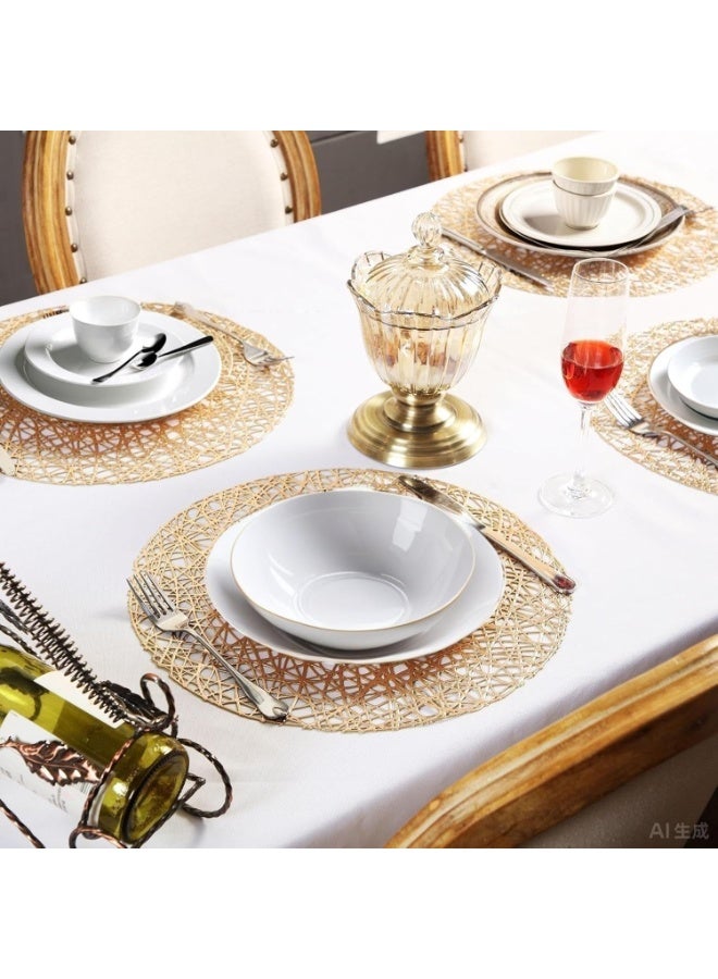 olayks 12 Pcs Gold Round Hollow PVC Vinyl Placemats, Waterproof Washable Wipeable Heat Resistant, Cup Bowl Mats, for Kitchen Dining Table Linens Wedding Holiday Party Decoration (38cm) - Image 2