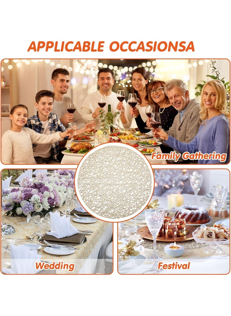 olayks 12 Pcs Gold Round Hollow PVC Vinyl Placemats, Waterproof Washable Wipeable Heat Resistant, Cup Bowl Mats, for Kitchen Dining Table Linens Wedding Holiday Party Decoration (38cm) - Image 5