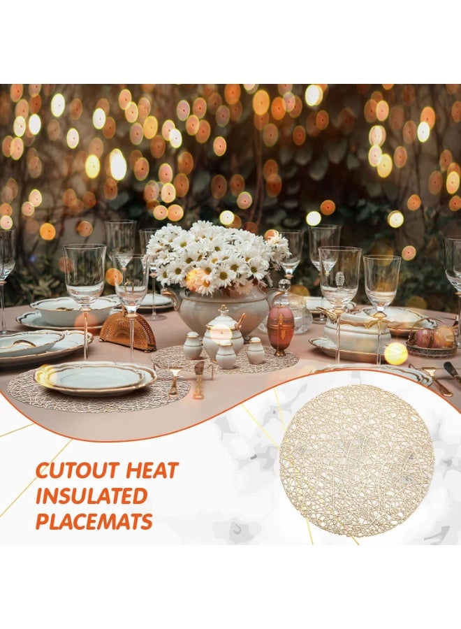 olayks 12 Pcs Gold Round Hollow PVC Vinyl Placemats, Waterproof Washable Wipeable Heat Resistant, Cup Bowl Mats, for Kitchen Dining Table Linens Wedding Holiday Party Decoration (38cm) - Image 4