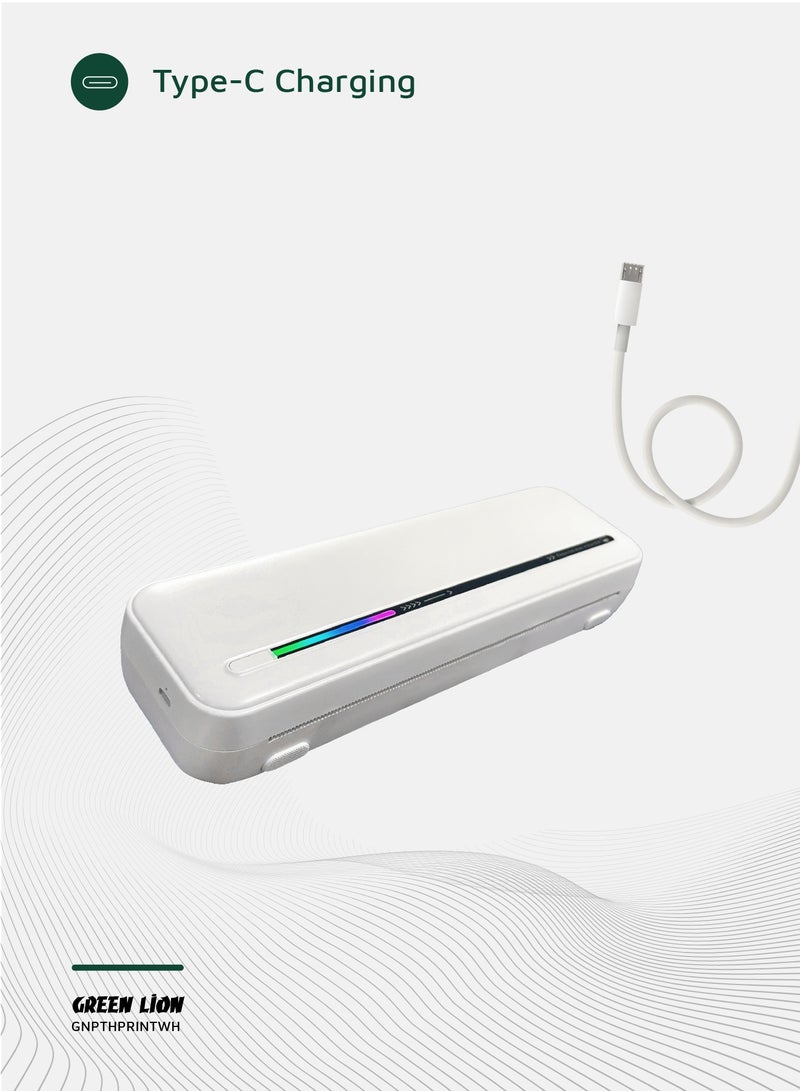 Portable Thermal Printer with 300 DPI Resolution / Inkless Printing / A4 Format Support / Fast Printing / Bluetooth Thermal Printer - White