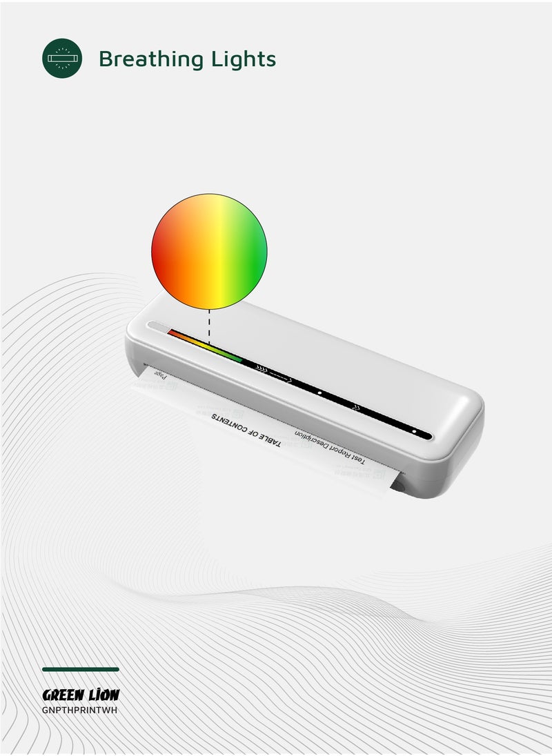 GREEN LION Portable Thermal Printer with 300 DPI Resolution / Inkless Printing / A4 Format Support / Fast Printing / Bluetooth Thermal Printer - White  - Image 5