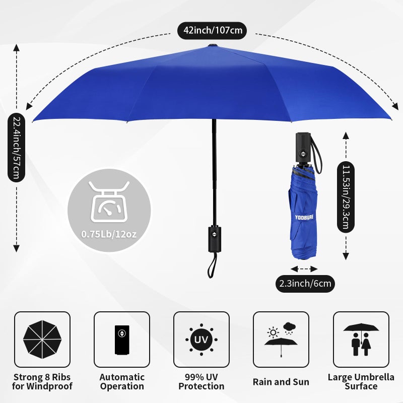 Yoobure Windproof Travel Umbrella - Automatic Umbrellas for Rain, Compact Folding Umbrella with UV Protection, Lightweight Portable Design for Backpack/Walking/Car, Sun & Storm Ready - Image 2