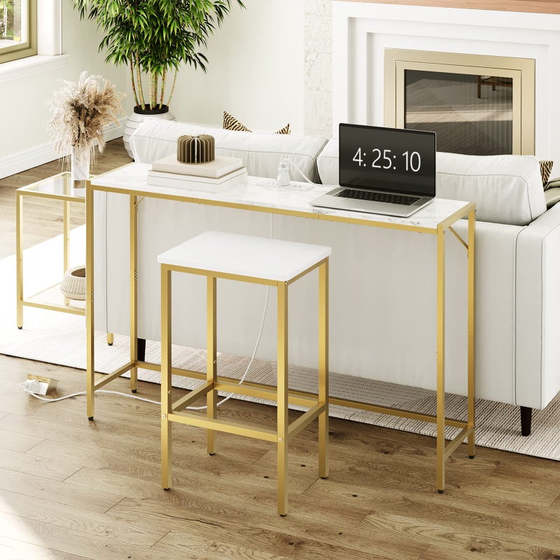 MAHANCRIS Console Table, Narrow Sofa Table, 43.3â€ Entrance Table with Power Station, Behind Couch Table, Simple Style, for Living Room, Hallway, Entryway, Foyer, Marble and Gold CTJM112E01 - Image 3